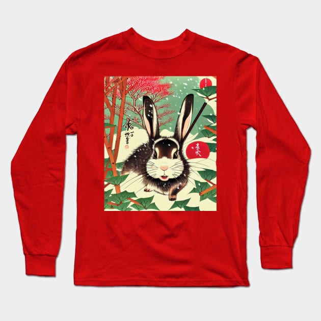 Winter Black and White Jersey Wooly Rabbit Bunny with Cute Eyes Long Sleeve T-Shirt by wigobun